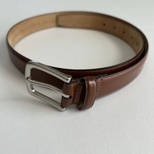 Cole Haan Mens Dress Belt Size 36 Whiskey Brown Leather Silver Buckle CHRM31025